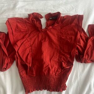 Zara brunt red cropped ruffle top